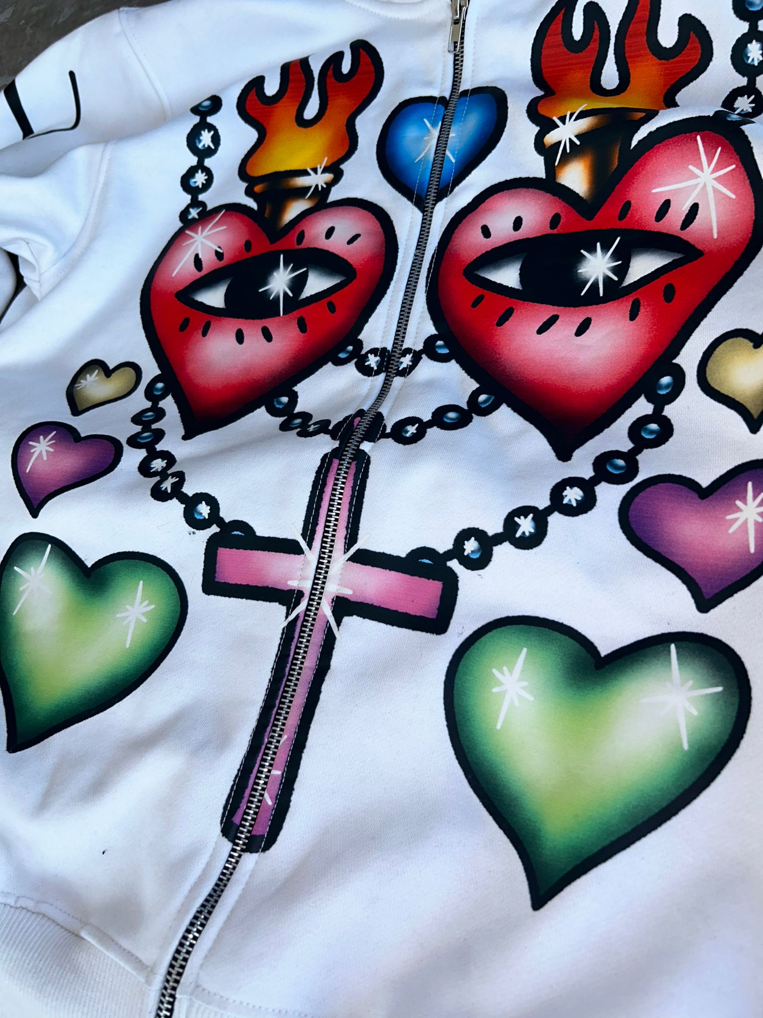 White Childish Hearts Hoodie