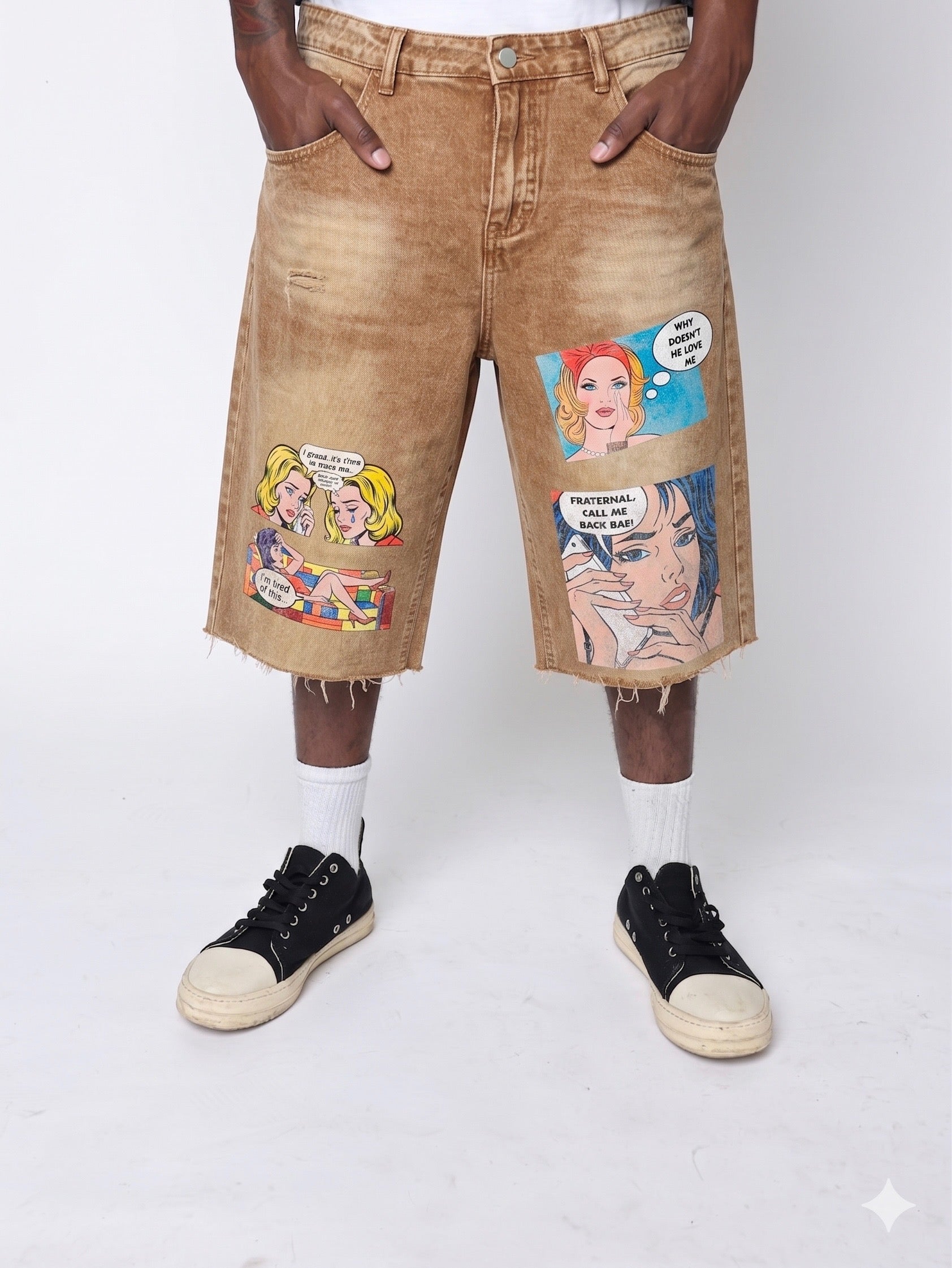 Khaki Sorrow Chateau Pop Art Jorts