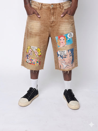 Khaki Sorrow Chateau Pop Art Jorts