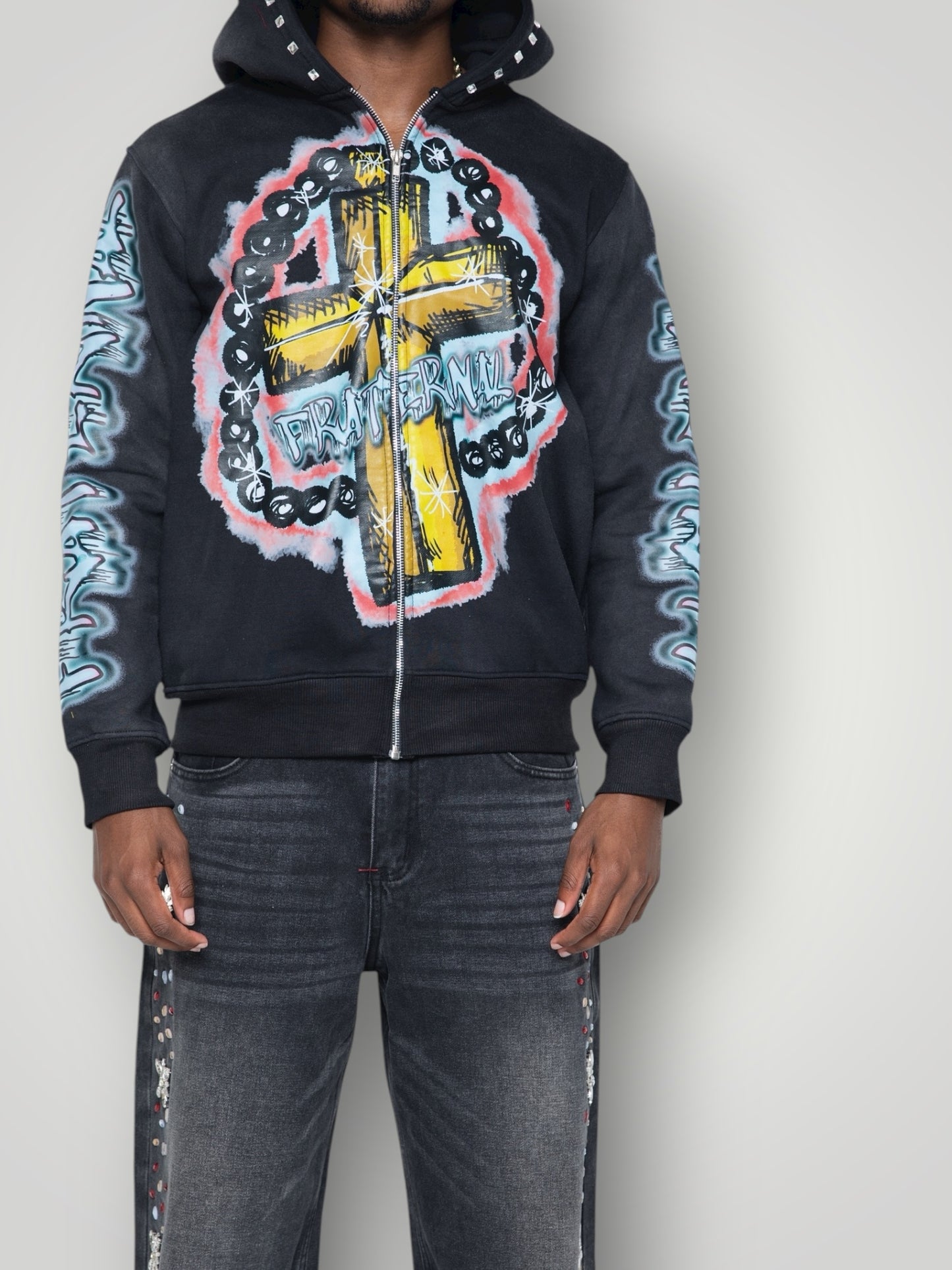 BLACK ROSARY HOODIE