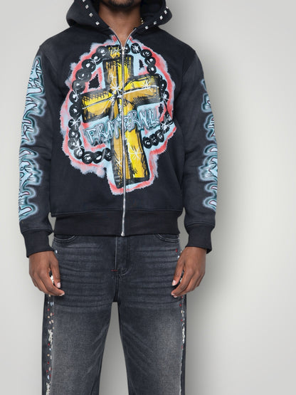 BLACK ROSARY HOODIE