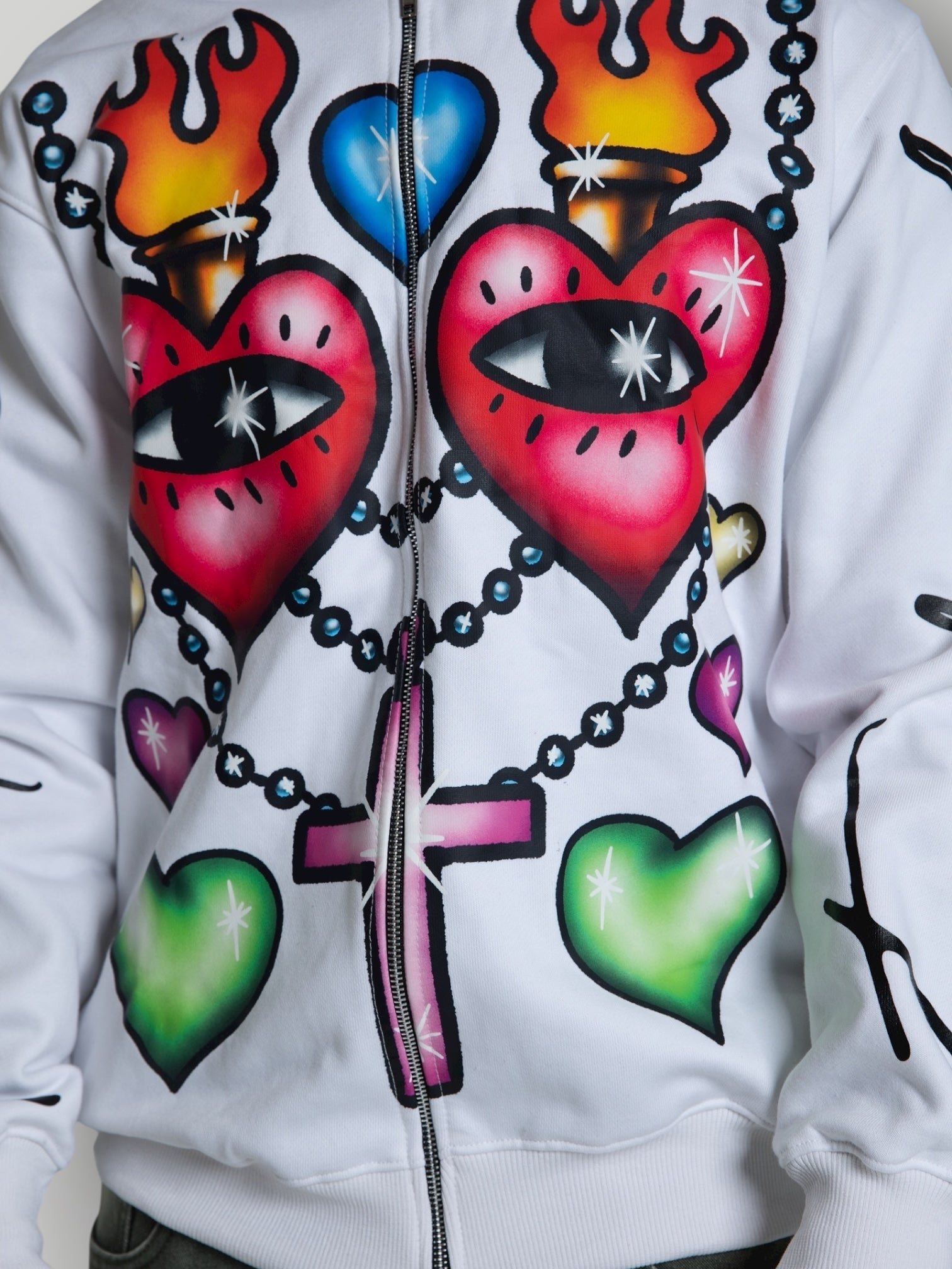 White Childish Hearts Hoodie
