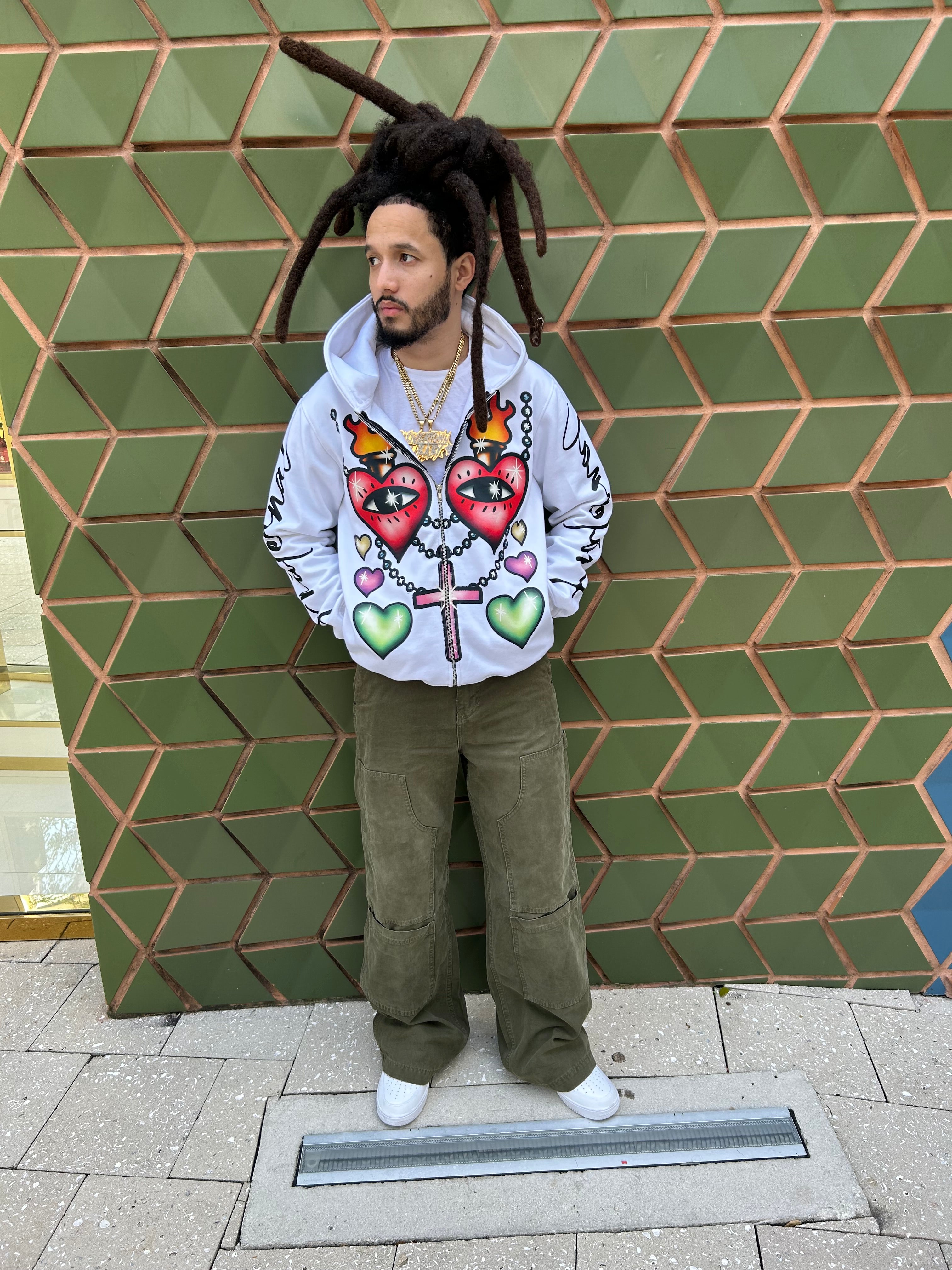 White Childish Hearts Hoodie