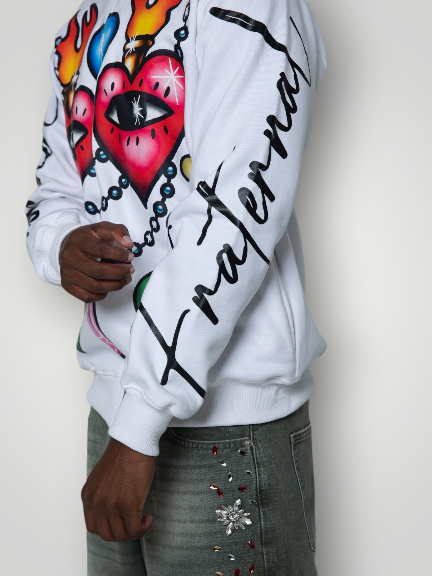 White Childish Hearts Hoodie