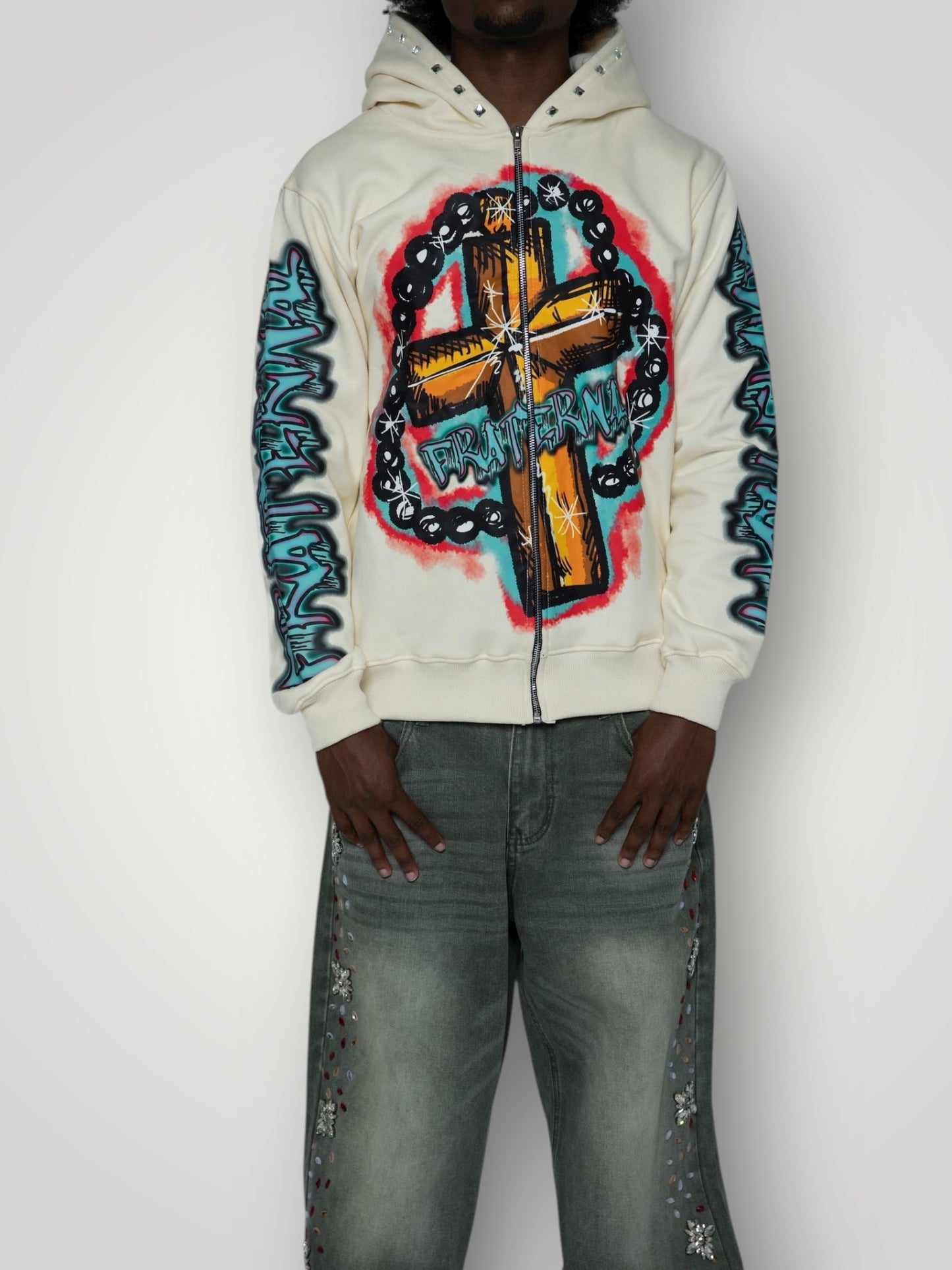 CREAM ROSARY HOODIE