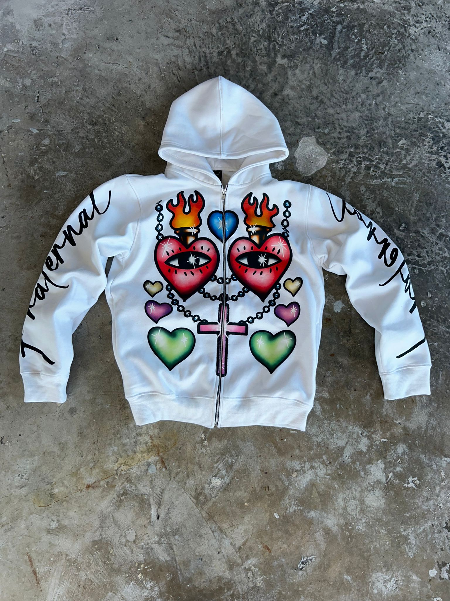 White Childish Hearts Hoodie