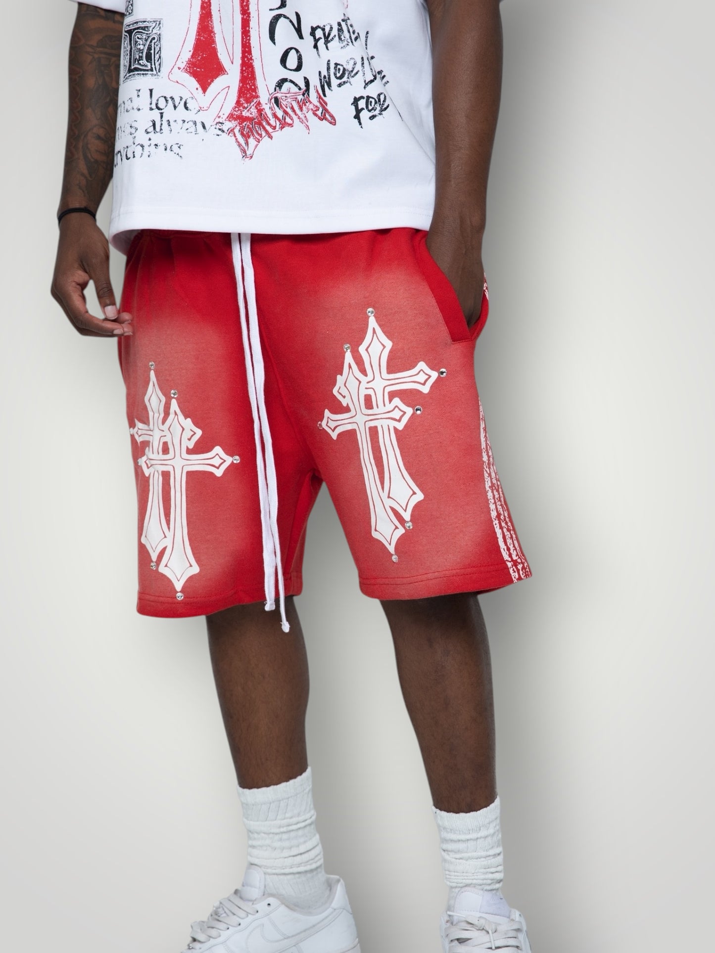 Red Double Cross Shorts