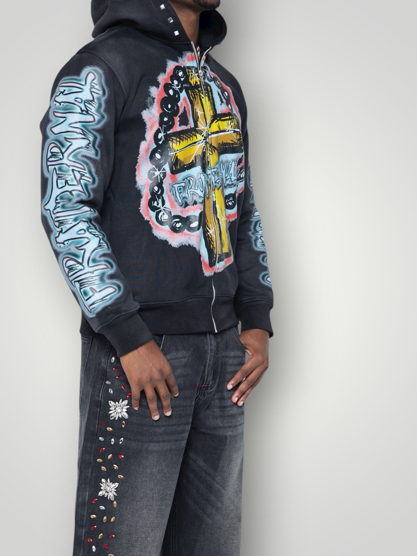 BLACK ROSARY HOODIE