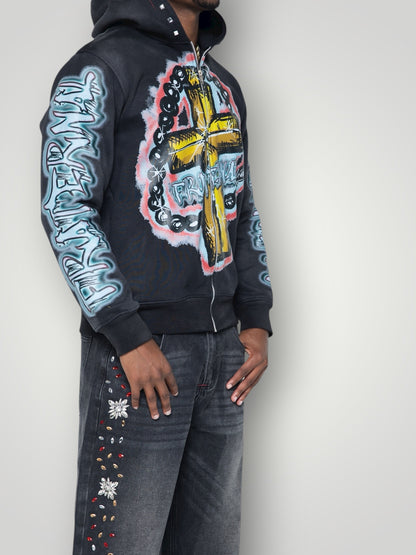 BLACK ROSARY HOODIE