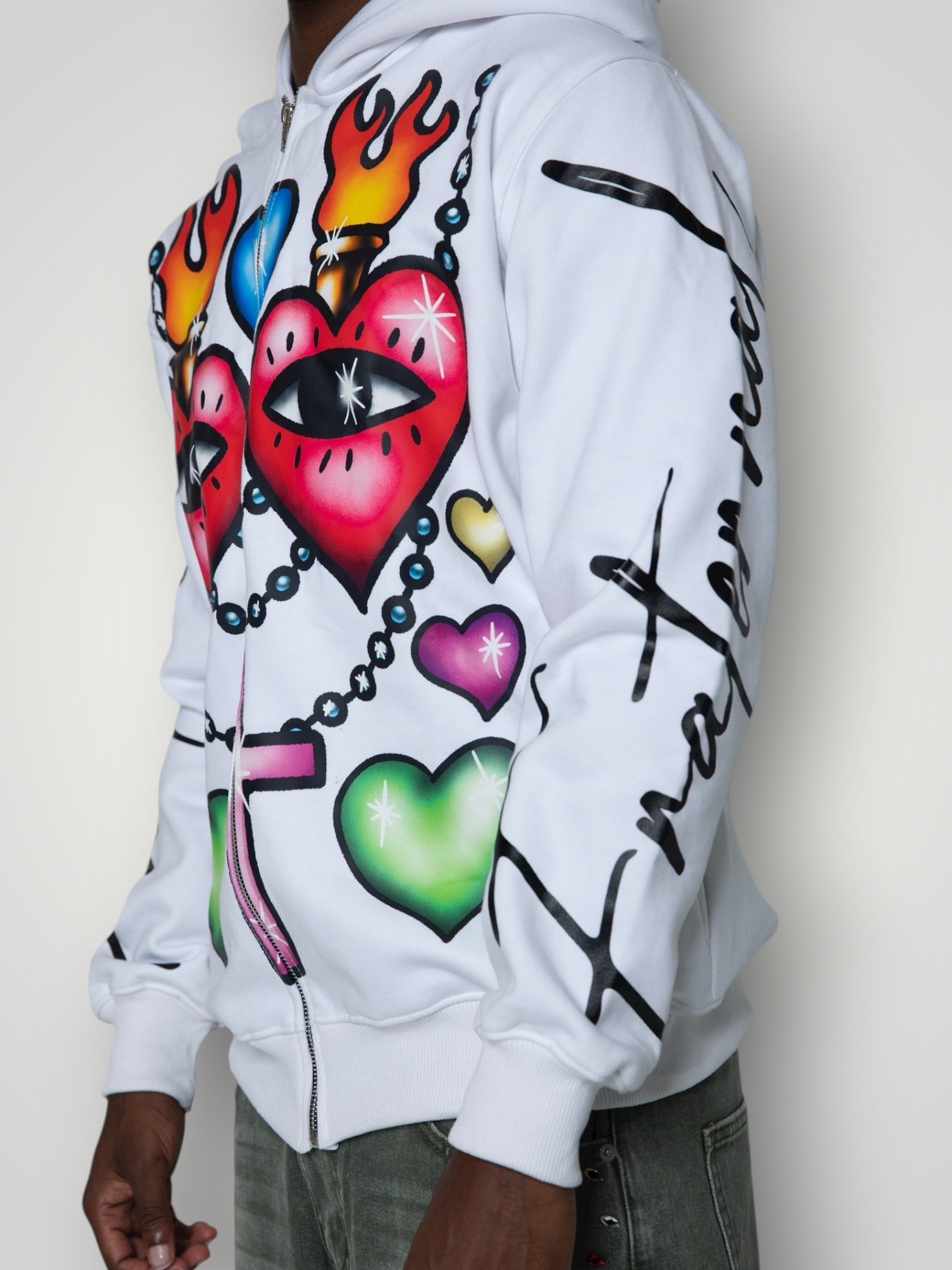 White Childish Hearts Hoodie