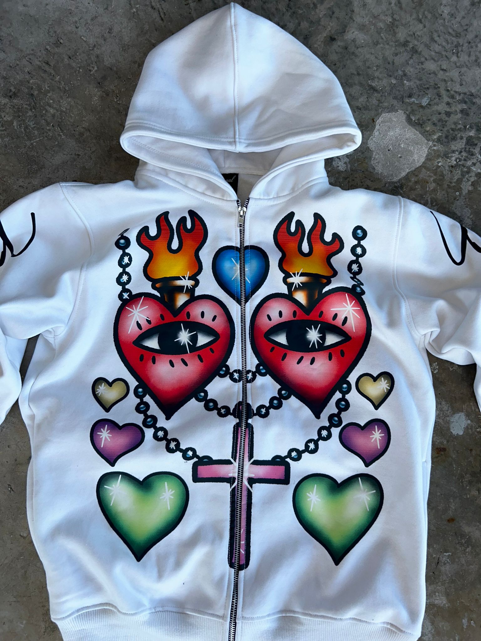 White Childish Hearts Hoodie