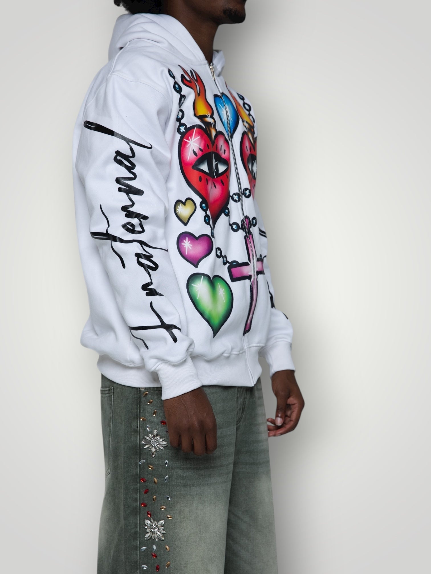 White Childish Hearts Hoodie