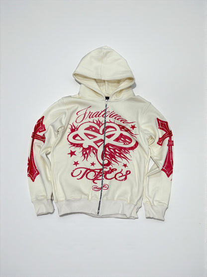 Cream/Red OG Zip Up Hoodie
