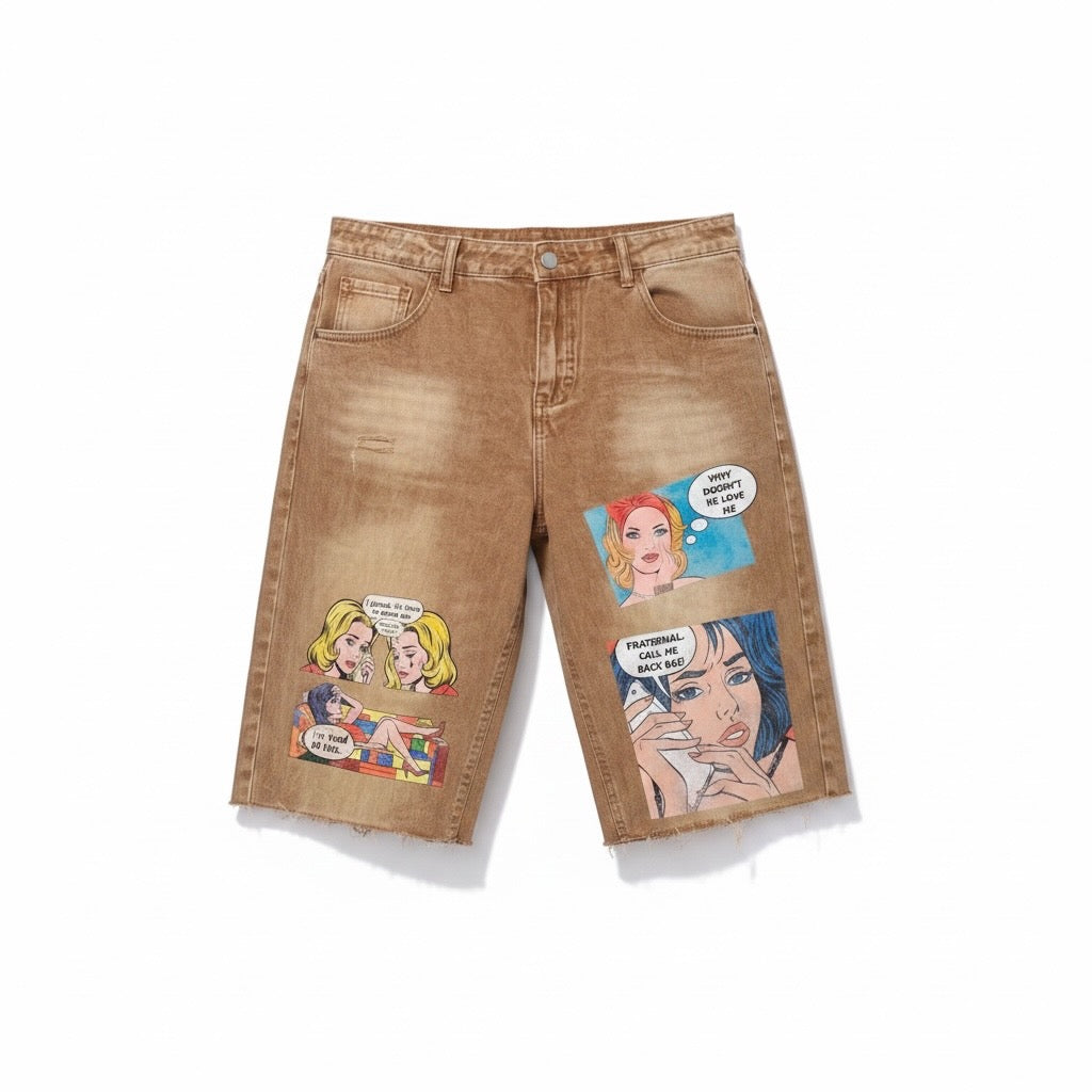 Khaki Sorrow Chateau Pop Art Jorts