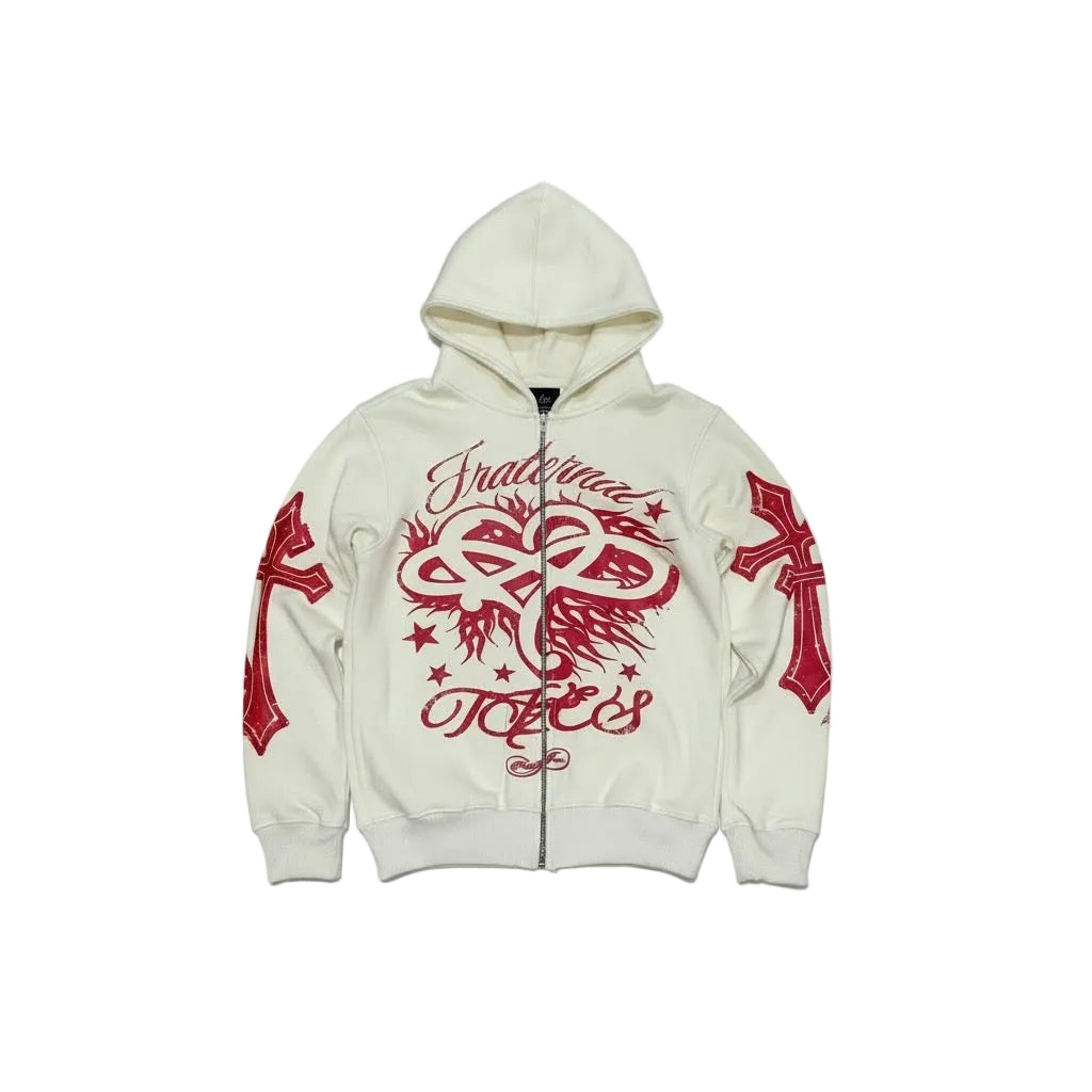 Cream/Red OG Zip Up Hoodie