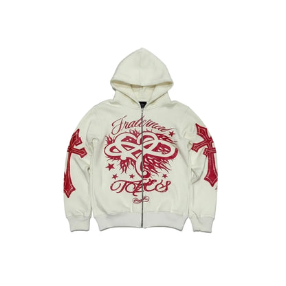 Cream/Red OG Zip Up Hoodie