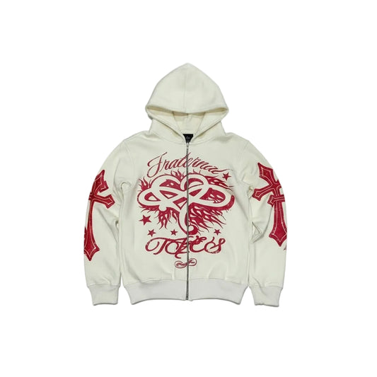 Cream/Red OG Zip Up Hoodie