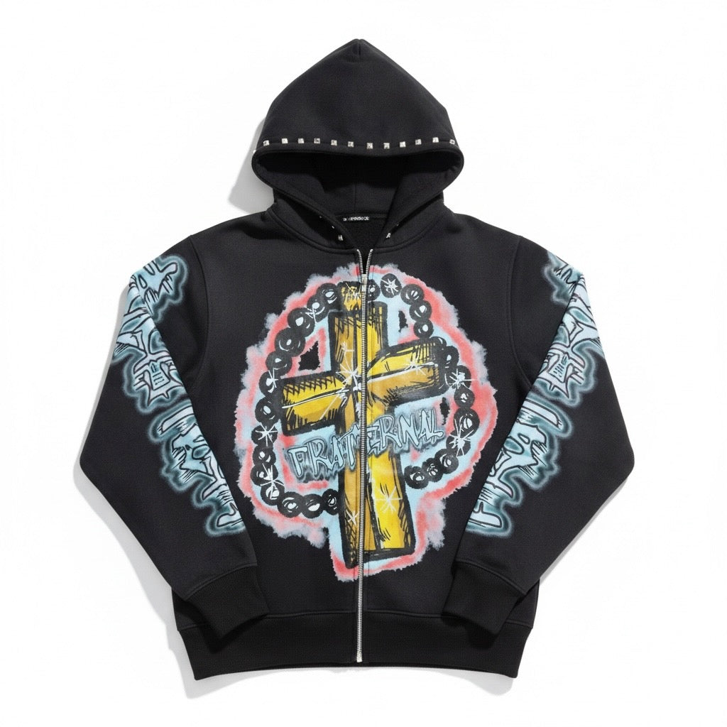 BLACK ROSARY HOODIE