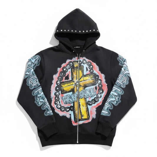 BLACK ROSARY HOODIE