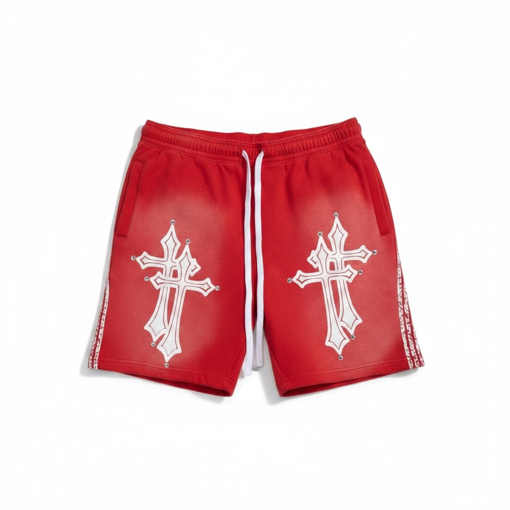 Red Double Cross Shorts
